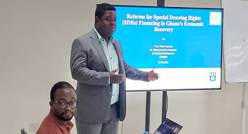 Prof. Quartey and his two co-researchers took turns to address the meeting