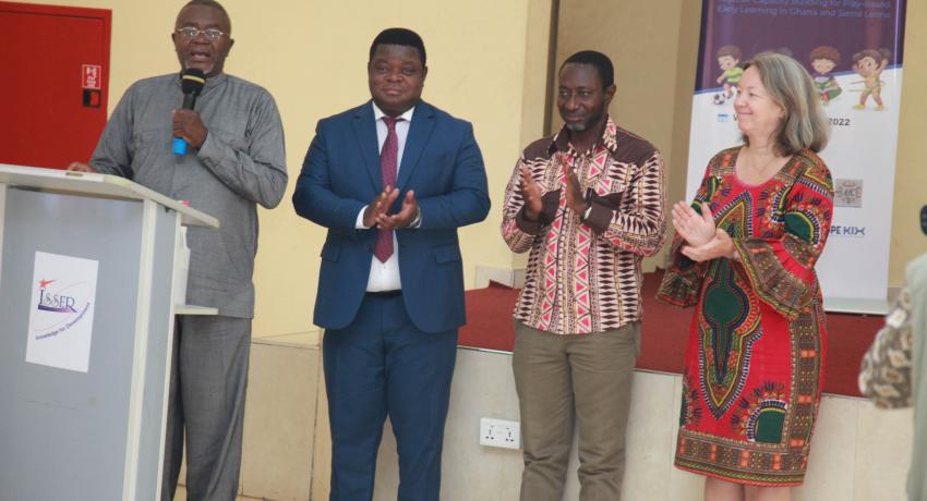 Mr. Tsegah is joined by Mr. Dzomeku and the project team leads to launch the project